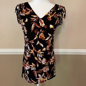 White House Black Market Black and Orange Flutter Sleeve Blouse